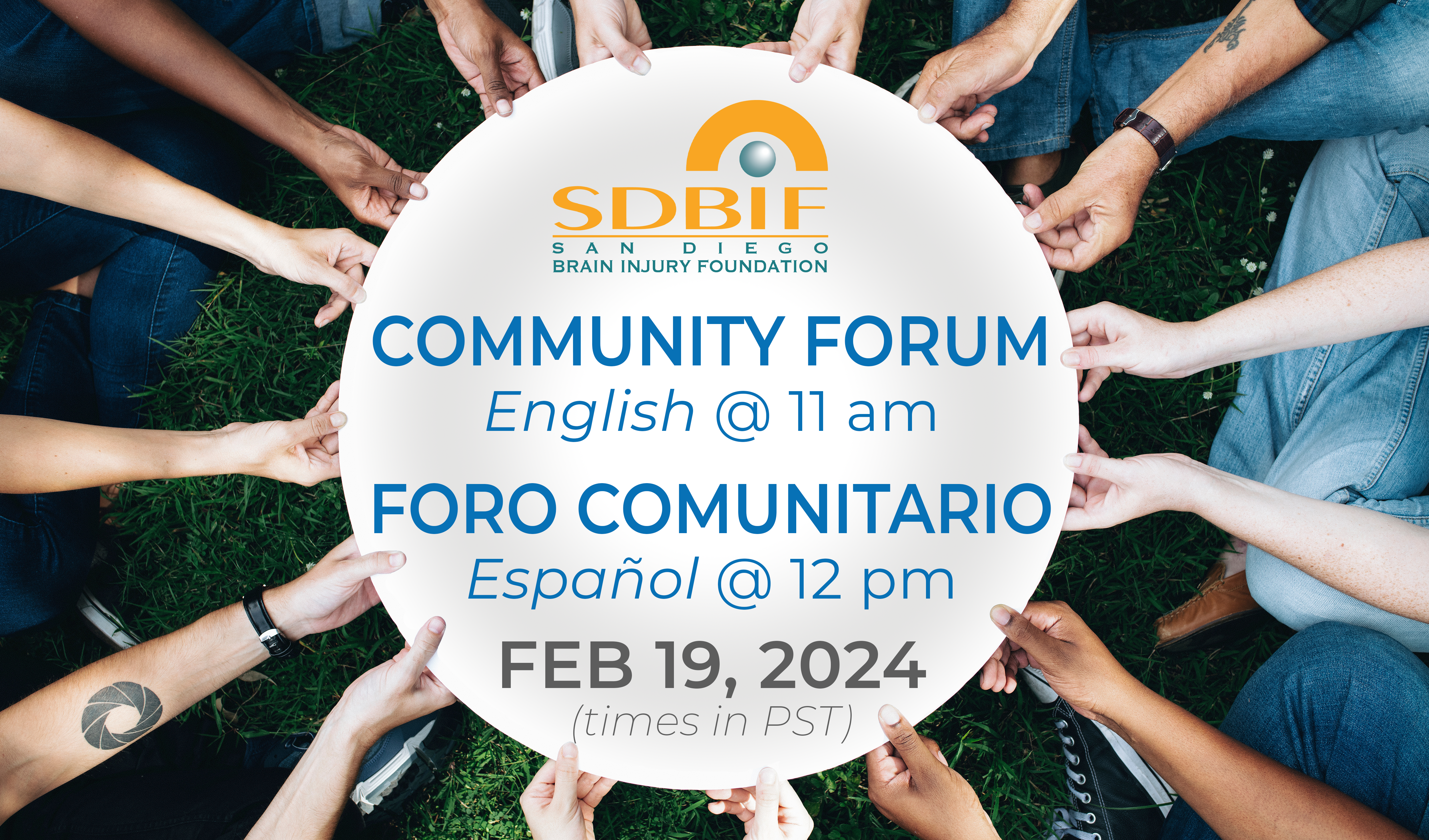SDBIF 2024 Quarter 1 Community Forum Banner with English and Spanish session times